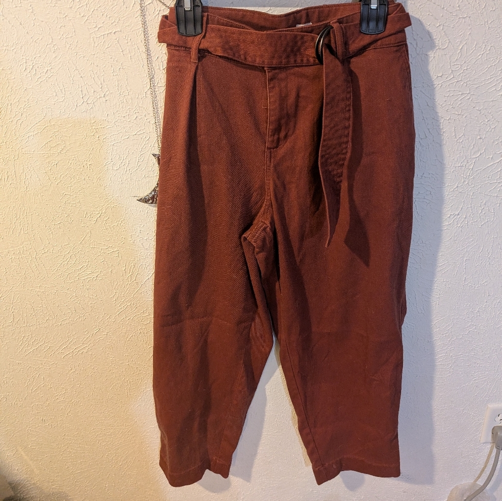 Belted Terracotta Straight Leg Pants